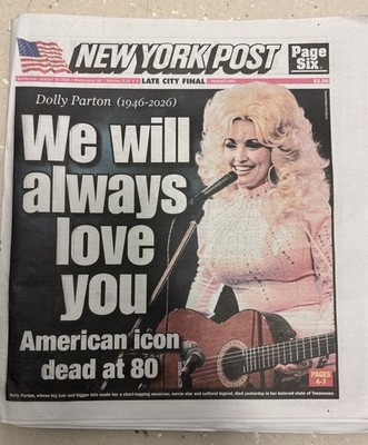 New York Post 8/26/26 Dolly Parton WE WILL ALWAYS LOVE YOU Complete Newspaper