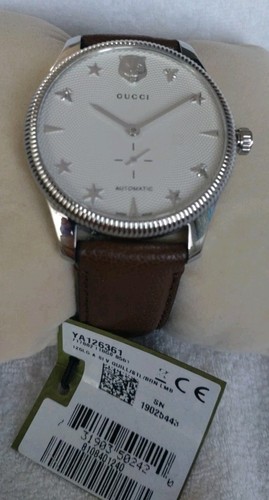 GUCCI G-TIMELESS AUTOMATIC MENS WATCH. YA126361. BROWN LEATHER. BNWT. - Picture 15 of 17