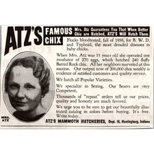 Atz's Mammoth Hatcheries Famous Chix Huntingburg IN 1939 Ad SAH7-1