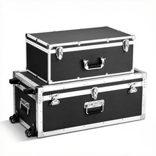 Uimoso Metal Storage Trunk Set with Wooden Suitcase Design and Padlocks, Black