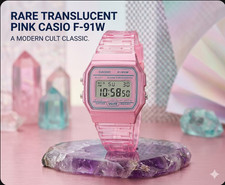 Casio F-91WS-4 Pink Transparent Digital Watch Retro Jelly Strap Water Resist New