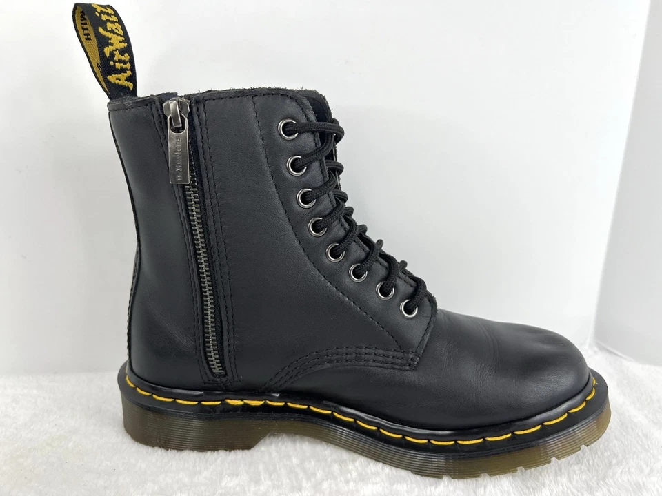 Dr. Martens 1460 Black Leather Combat Boots Lace-Up Side Zip Womens Size 8 - Image 4 of 4