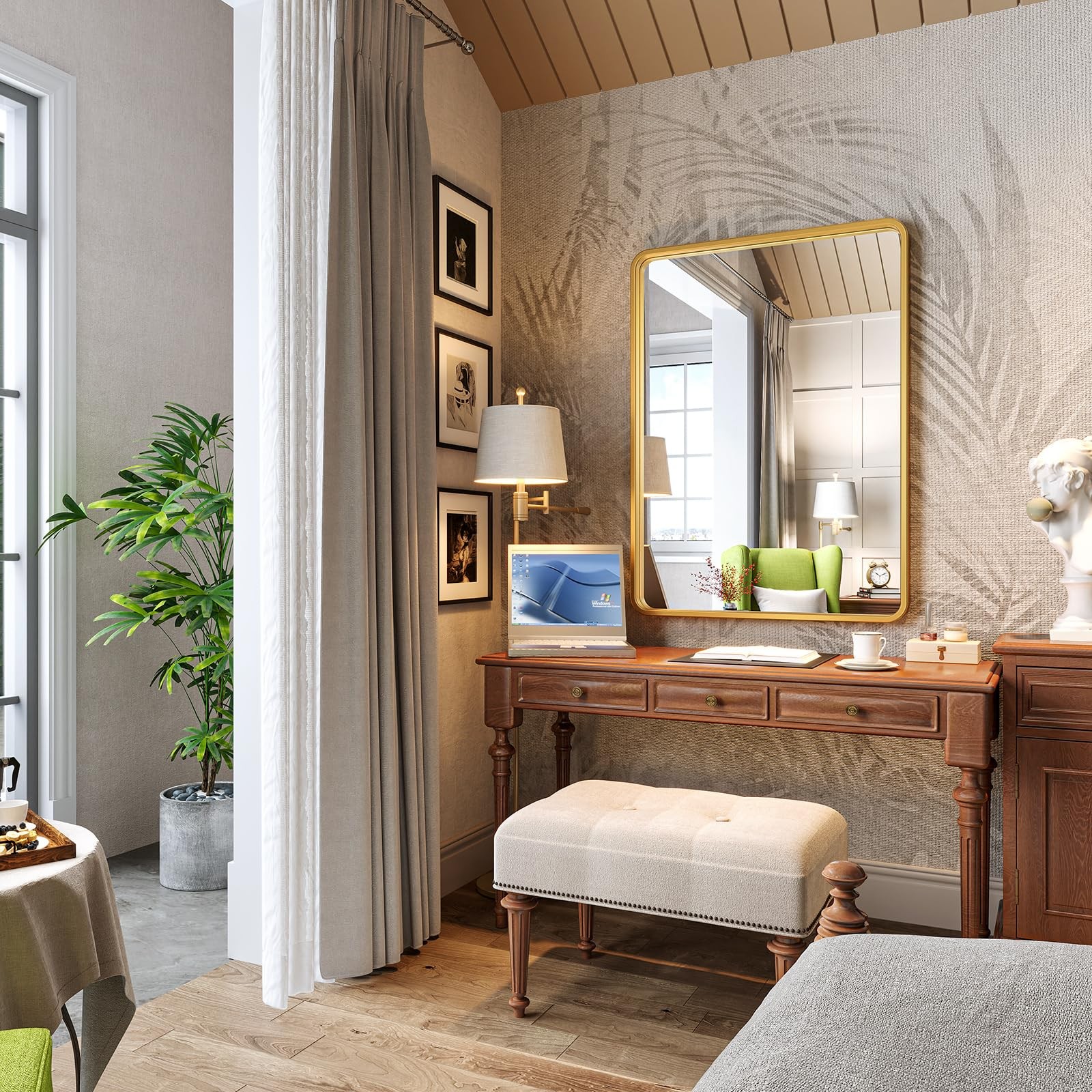 Gold Bathroom Mirror for Wall, 22x30 Inch Rectangular Gold Metal Framed Mirro...