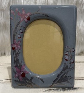 Vintage 80’s blue grey Floral glass photo frame 6x8 Frame 4x5.5 Pic Japan