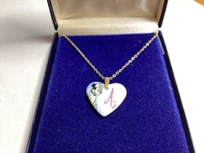 Disney Minnie Mouse Angel Wings Halo porcelain Heart Gold Tone Necklace Letter A