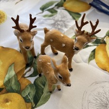 Deer Buck Fawn Faux Fur Christmas Decor Set of 3 Brown Figurines Mantle