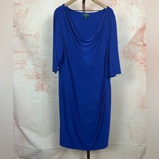 LAUREN RALPH LAUREN cobalt blue cowl neck dress size 22W ruched cocktail