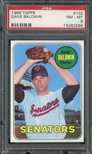 1969 TOPPS #132 DAVE BALDWIN PSA 8 SENATORS *B69093