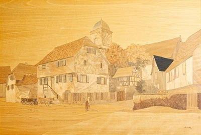 Jean-Charles Spindler (1948) Marqueterie bois Marlenheim Alsace Bas-Rhin - Photo 1/4