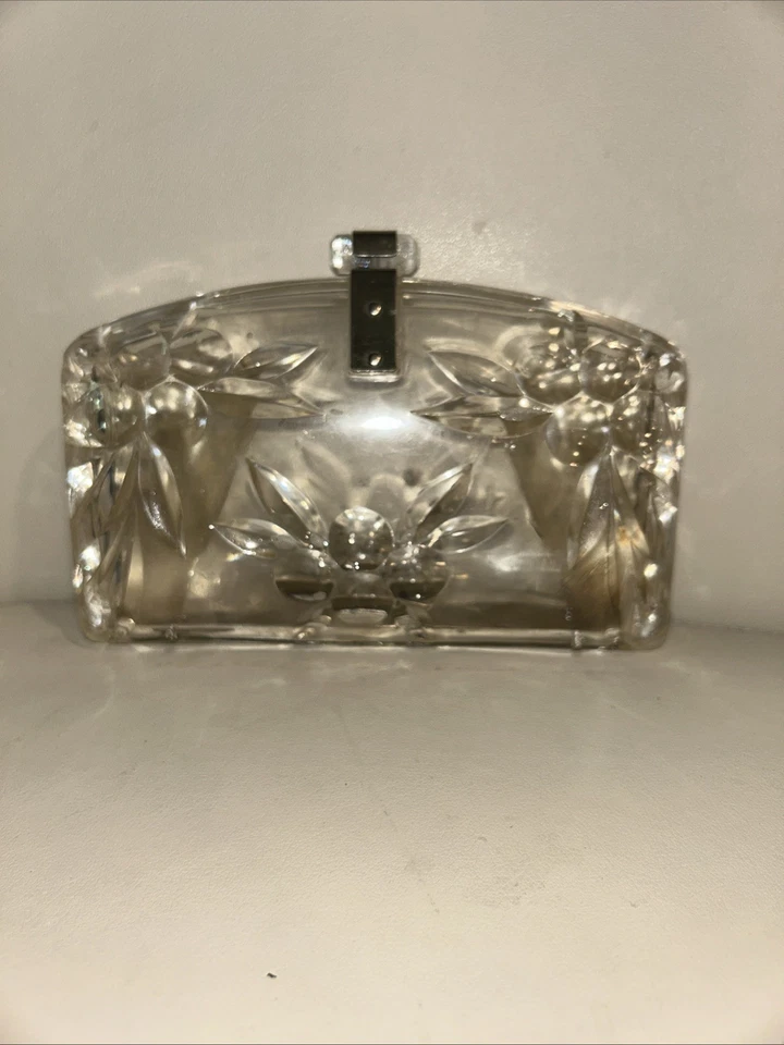 Vintage Lucite Acrylic Clutch Purse Handbag with Clear Rhinestones - Image 2 of 4