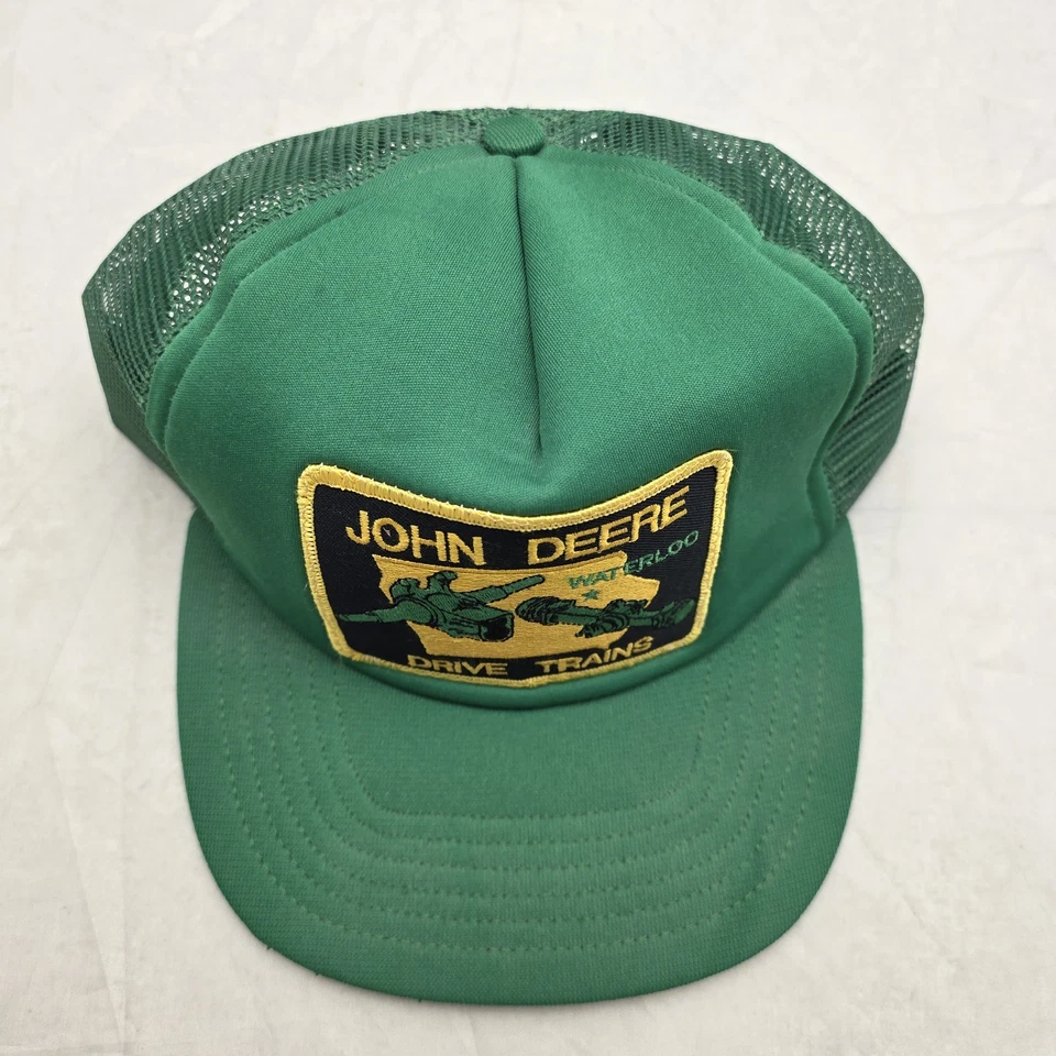John Deere Waterloo Snapback Hat Patch Drive Trains USA Mesh Vintage Green JD - Image 3 of 4