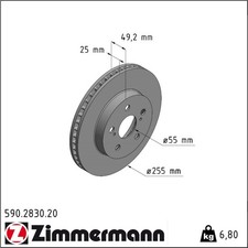 2x Zimmermann 590.2830.20 Bremsscheibe für TOYOTA PRIUS PHV W5 W52