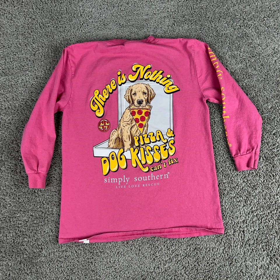 Camisa Simply Southern Niñas Pequeña Rosa Pizza y Perro Besos Golden Retriever Niños Foto 2 de 4