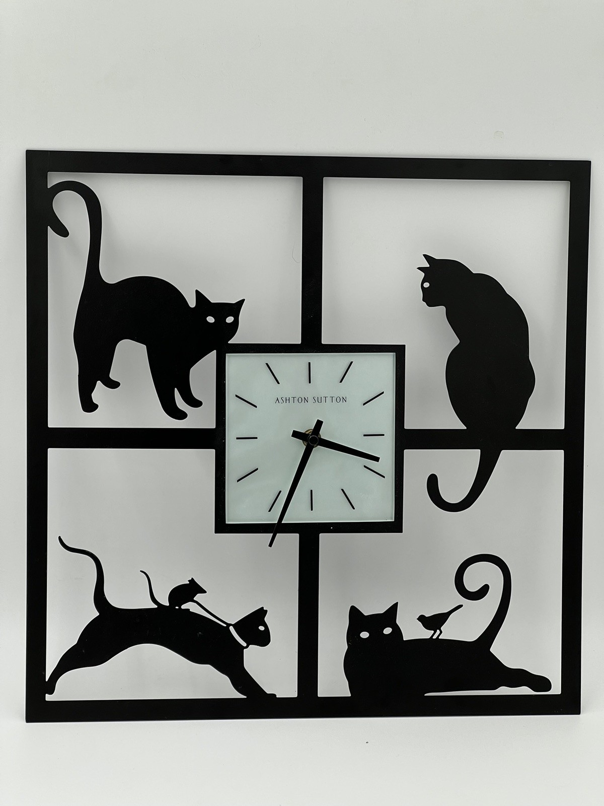 Ashton Sutton Wall Clock Black Cat Bird Mouse Halloween Square Quiet Run