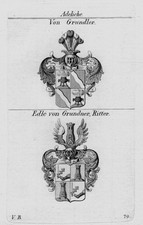 1820 - Grundler Grundner Wappen Adel coat of arms heraldry crest Kupferstich