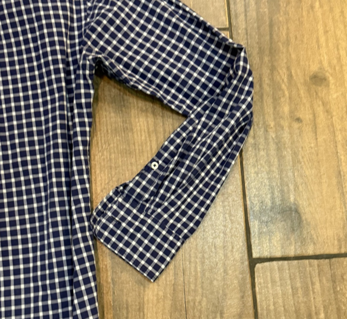 Uniqlo Long Sleeve Cotton Navy Blue White Gingham Check Button Up Shirt Men's XS thumbnail 9