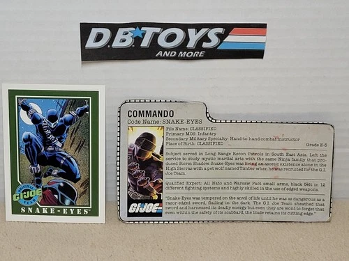 Vintage GI Joe Snake Eyes v2 File Card ARAH 1985 - NICE w/ Trading Card