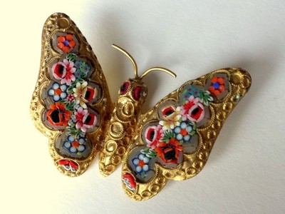 Brosche Schmetterling Mikromosaik Millefiori V. Villani Italy signiert 50er J.