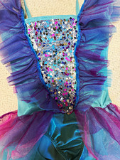 Girls Sequin Front Dance Leotard with Tulle Tutu Skirt Sleeveless Child Medium