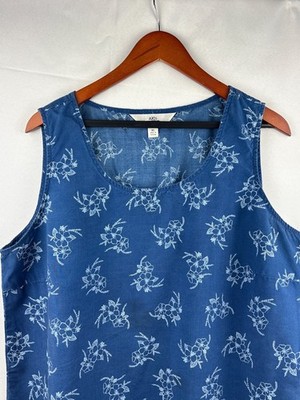 AKS Amy K Su Womens XL Floral Blue Tencel Sleeveless Top