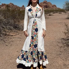 Authentic 1960s vintage patchwork print Black Label Gunne Sax maxi dress Size 11