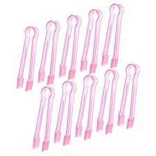 10 Pcs Plastic Buffet Serving Tongs, Clear Pink Kitchen Tongs Mini Serving Ut...