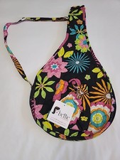 NWT Buckhead Betties RARE Black/Vibrant Floral Quilted Tennis Racket Cover