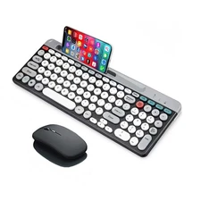 Wireless Keyboard and Mouse Combo with Phone Tablet Holder, Rechargeable Dual...