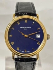 FREDERIQUE CONSTANT Geneve Date Men's Automatic Round Gold W35mm Leather Analog