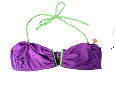 Vintage Maillot Baltex Body I.D. Bikini Swimsuit Top Neon Purple and Green Rare