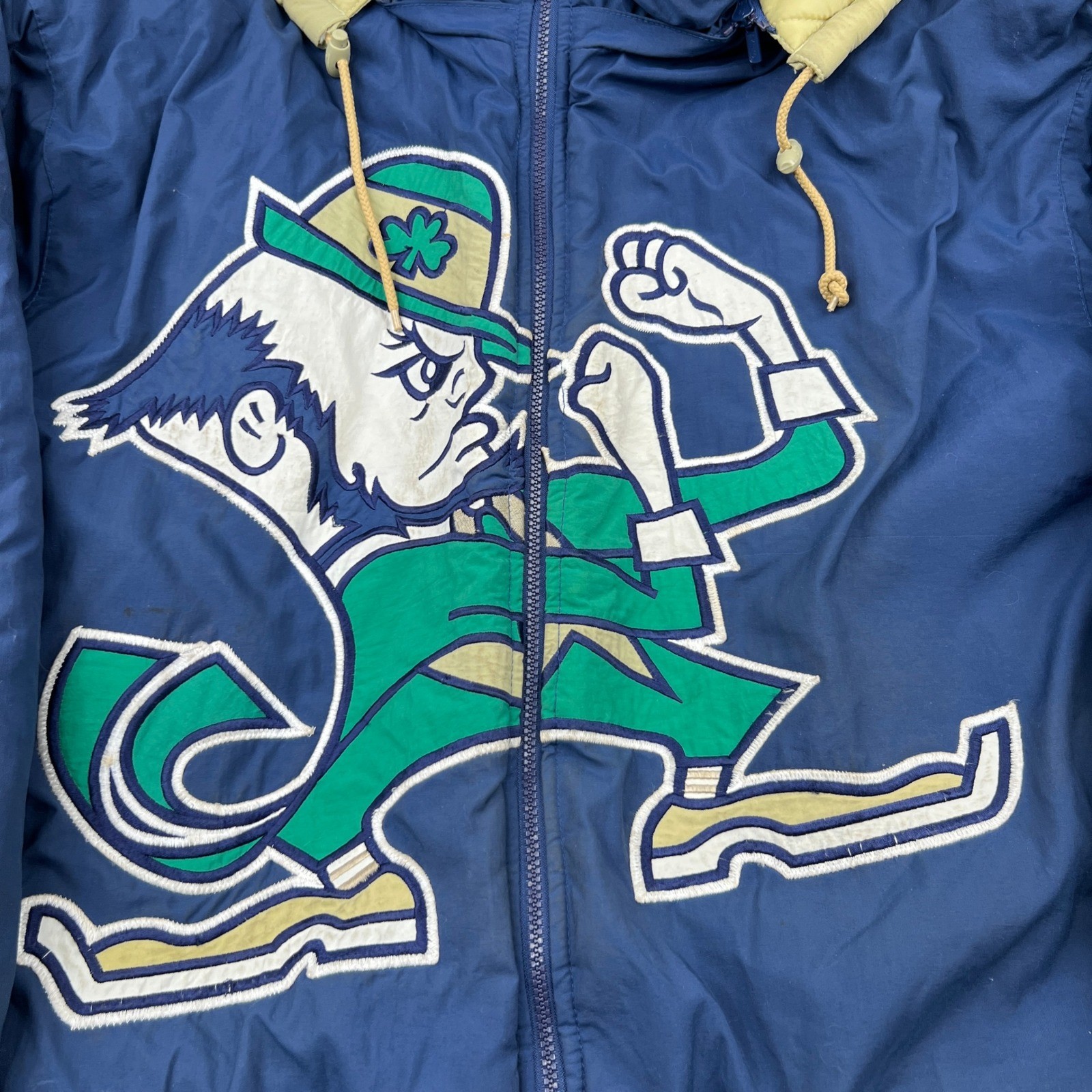 Vtg Starter Notre Dame Fighting Irish Puffer Jacket Mens Medium Blue 90s image 2