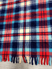 Vintage CURVON Jewel NO. 4 BLANKET 100 Wool Plaid Fringe 40 X 34 Stadium Lap