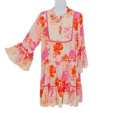 MISS JUNE PARIS Dress Womens One Size GYPSY Boho SEQUINS Lace FLORAL Dress SHEER