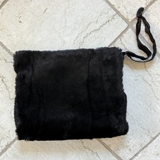 Vintage 1940s Black Sheared Beaver Fur Soft Muff Hand Warmer Purse