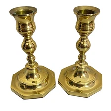 Vintage Ethan Allen Solid Brass 5" Candle Stick  Holders