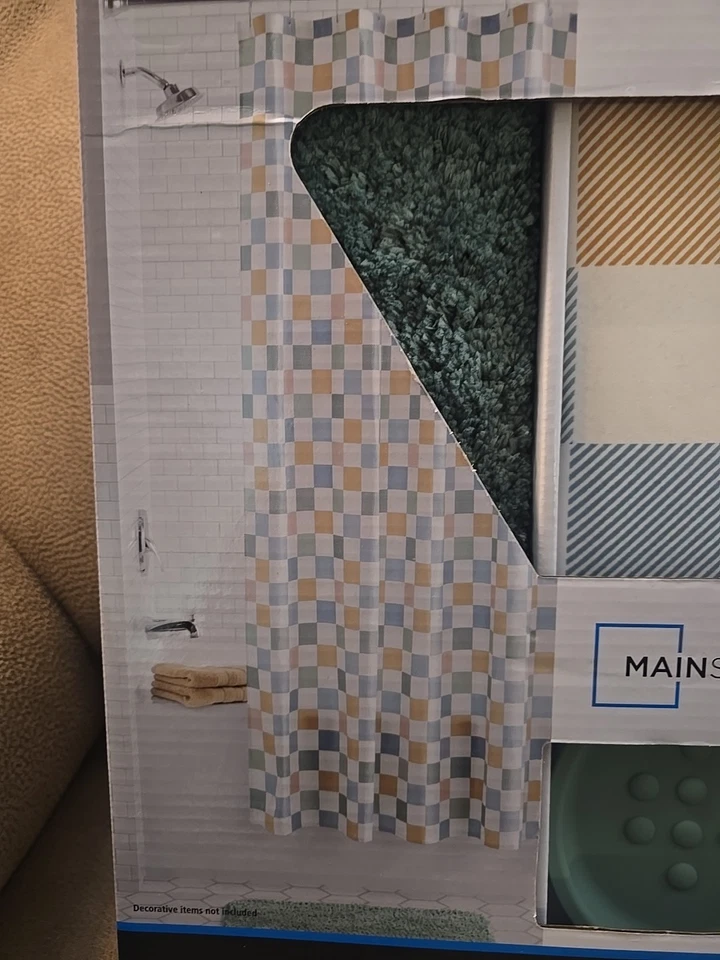 Mainstays Cortina de Ducha de 17 Piezas Estampado Geométrico Poliéster/Plástico y... Foto 2 de 4