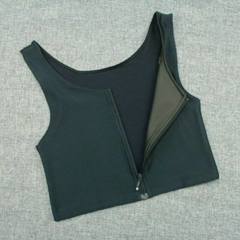 Lady Zip Chest Breast Binder Lesbian Tomboy FTM Bra Basic Vests Crop Tops Casual - Image 4 of 4