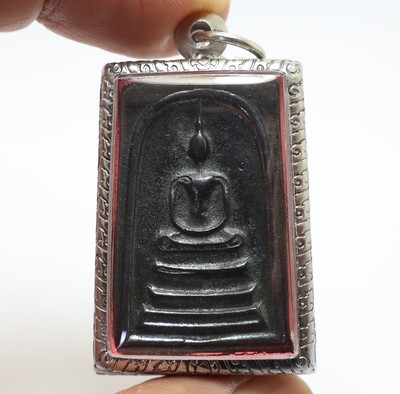 PHRA SOMDEJ 2 SIDES MAKASIT LEKLAI THAI POWERFUL MAGIC METAL BUDDHA BLESS AMULET