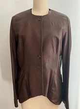 ELM Design Leather Jacket RARE Brown 2 Pockets Lining Size 3 US L Excellent