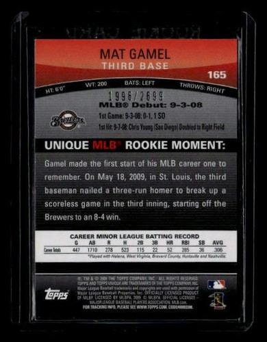 2009 Topps Unique #165 Mat Gamel #/2699 - Picture 2 of 2