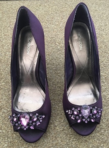 Ladies With Heeled Diamante Monsoon Toe Peep Sb14 Shoes High Size 6 Purple Satin rBSxvwrY