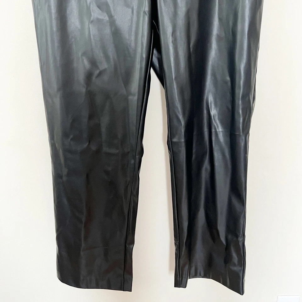 Alexia Admor Black Faux Leather Pants High Rise Wide Leg Trousers Size 12 Formal - Image 3 of 4