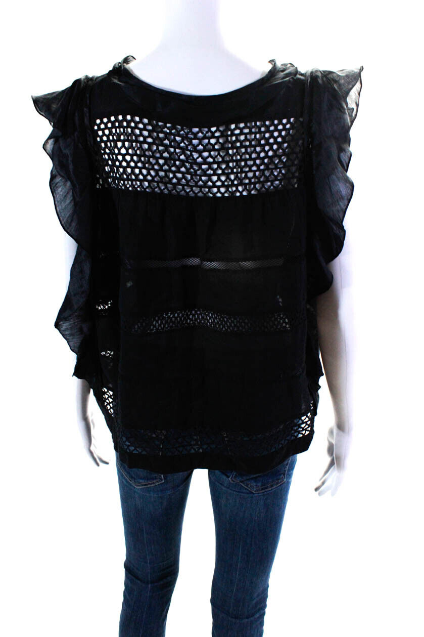 Etoile Isabel Marant Womens Mesh Lace Ruffle Sleeveless Top Blouse Black FR 36