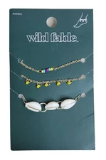 Ankle Bracelet Anklet Set of 3 Beads Seashells Gold Color Chains