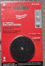 Milwaukee 2" x .04" x 1/4" Metal Cutting Cut-Off Wheels, 5 pack #49-94-2000