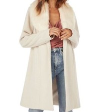Women's Justfab Shoedazzle Coat W/faux Fur Removeable Collar -size Small- Cream