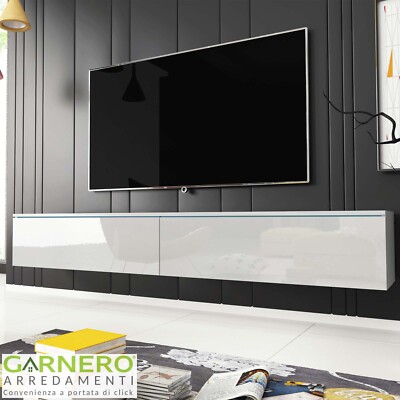 Mobile porta tv sospeso soggiorno moderno ante 180x30cm bianco