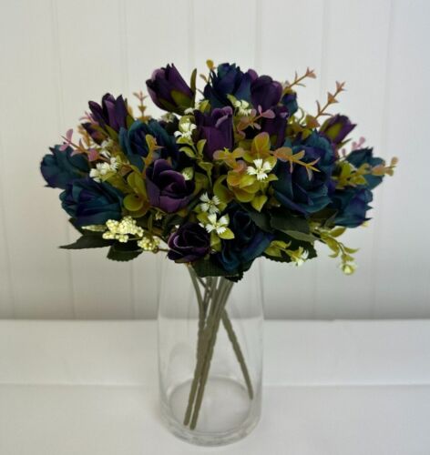 4 X Artificial Flower Purple Navy Blue Rose Bunches/Home Decor/Wedding Flower - Photo 1 sur 3