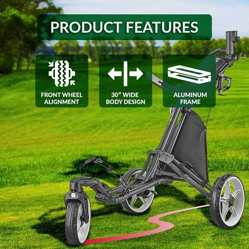 Caddytek Unisex Caddylite One - Swivel V8 -- 3 Wheels Push Cart Trolley Green - Picture 3 of 13