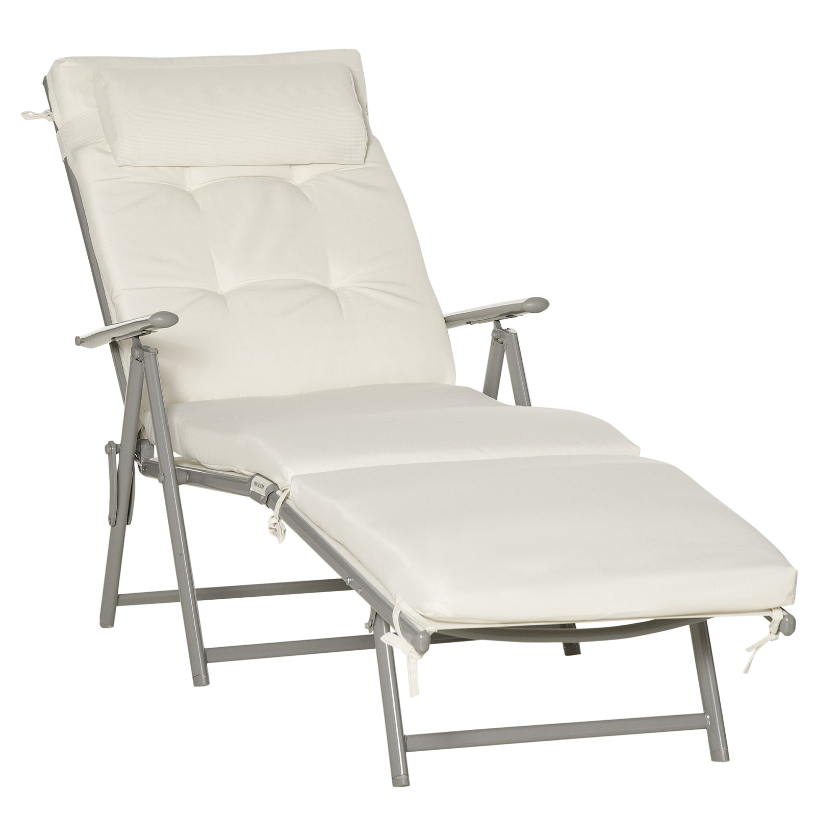 Outsunny Tumbona Reclinable Plegable Acolchado Asiento Ajustable Texteline Blanco